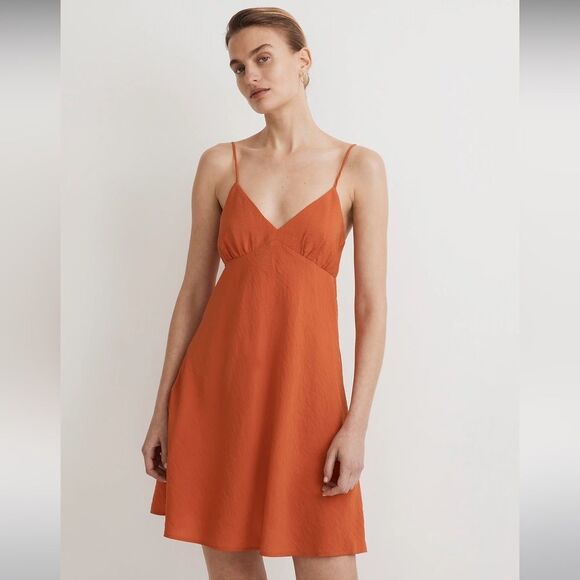 Madewell NWT Layton Mini Slip Dress Size 14 in Copperwashed Orange - Picture 1 of 7